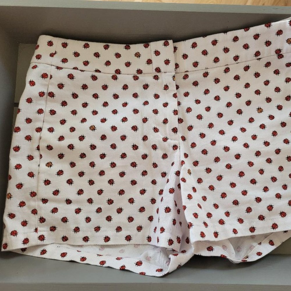 J Crew Women's 0 Shorts White with Ladybugs Mid Rise